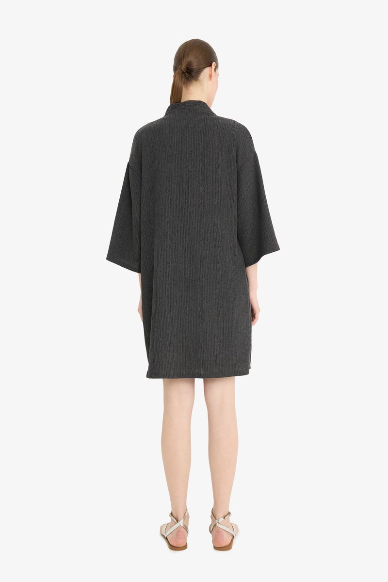 DeFacto Grey Woman Relax Fit Crinkle Long Cardigan Casual - Image 5